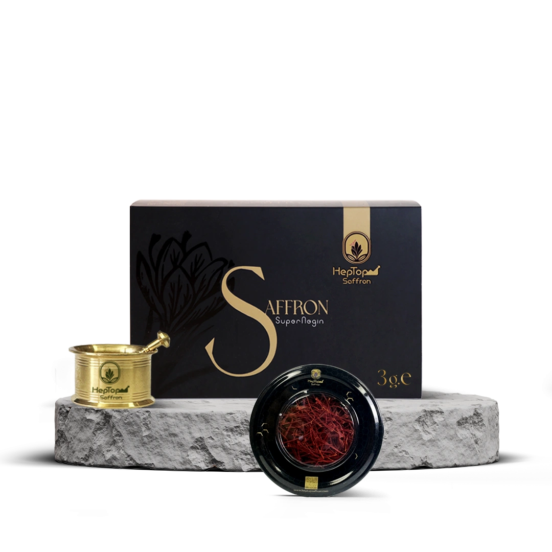 Organic Iranian Saffron 3 Gr (Super Negin) + 1 metal mortar gift Organic Iranian Saffron 3 Gr (Super Negin) + 1 metal mortar gift
